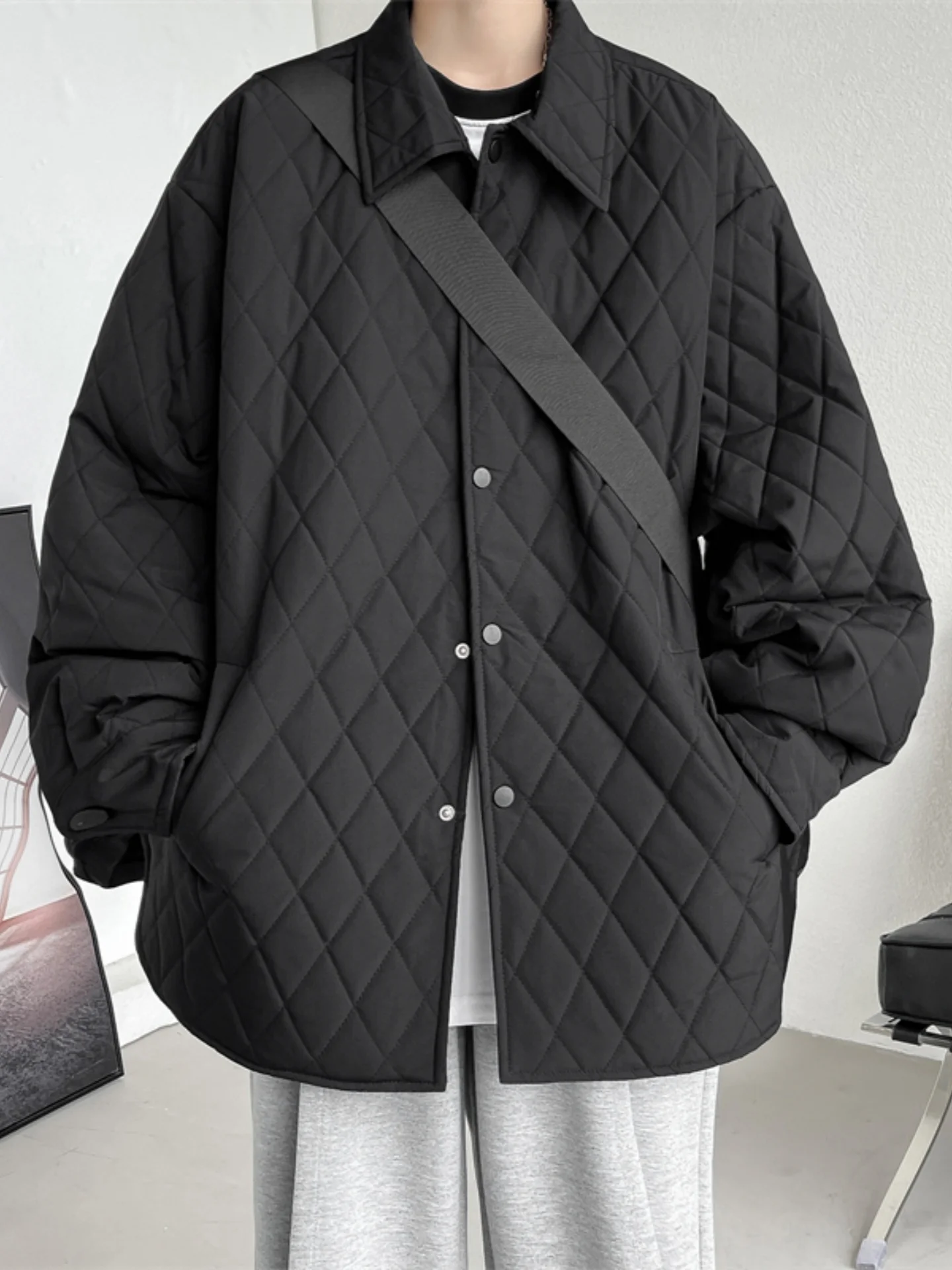 

Мужская легкая хлопковая куртка с ромбовидным узором, повседневная, теплая, тонкая, зимняя, из хлопка