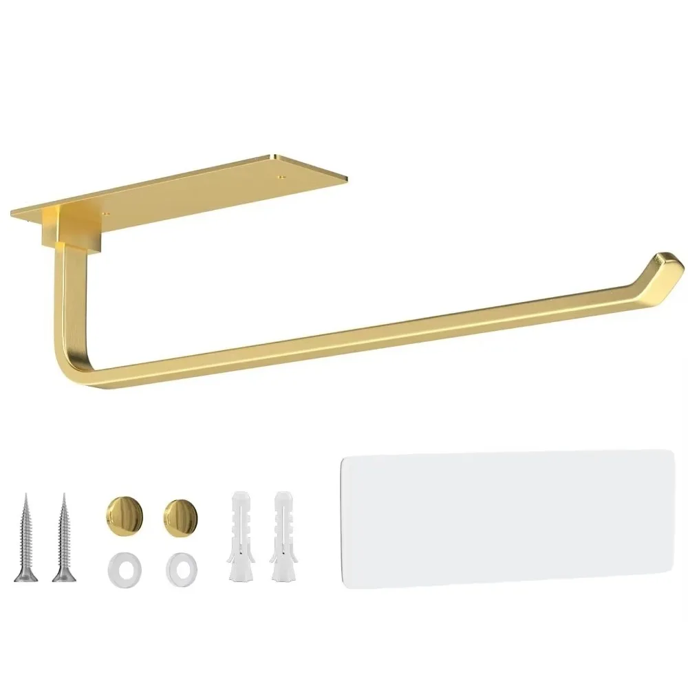

Under Cabinet Paper Towel Holder Rust-proof Reusable Hanging Towel Roll Stand Self-Adhesive/Drilling Mount Space Saving