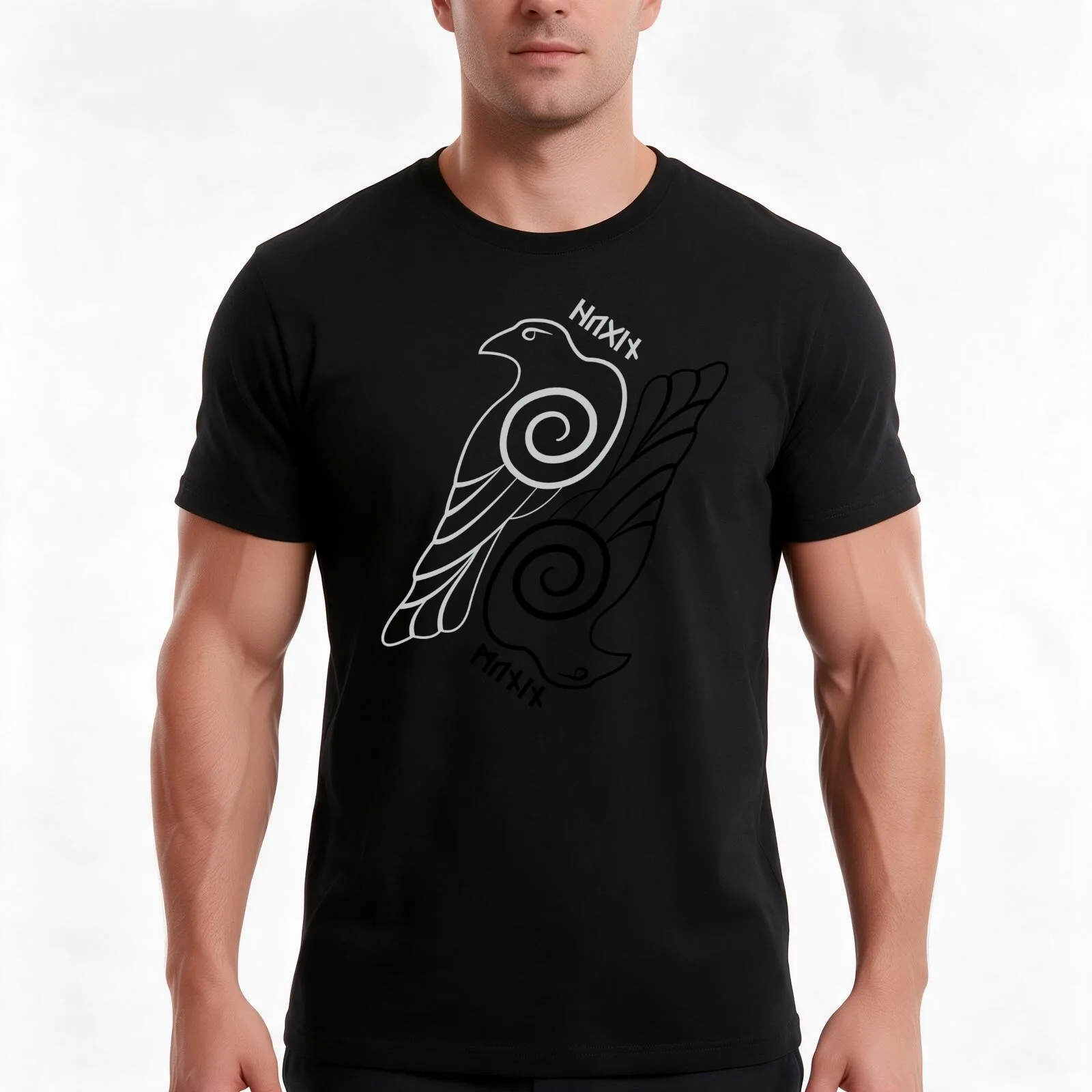 Hugin & Munin T-Shirt, Summer Casual Cotton Tee, Oversized Streetwear Tops, Vintage Graphic Print, Loose Fit Short Sleeve