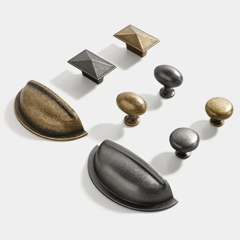 Vintage und minimalistische Möbelgriffe in Antik-Nickel-Farbe, Kupferbraun, für Schubladen, Schränke, Kleiderschränke, Türgriffe. – Detail 2