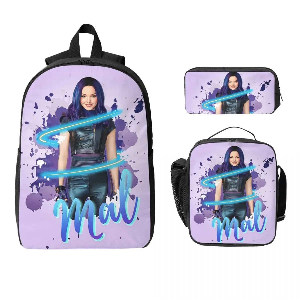 

Рюкзак Mal Descendants 3, студенческая сумка для книг для мальчиков и девочек, школьная сумка, сумки на плечо для ноутбука, 3 шт., изолированная сумка для обеда, пенал