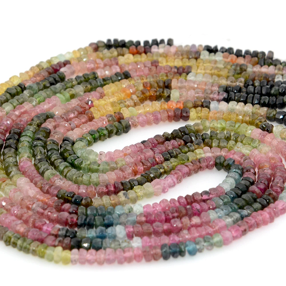 Natural A+ Gradien Color Tourmaline Faceted Rondelle Beads Rough Size 1.5x3.6mm-2x3.8mm，Strand Length 38cm,DIY Bracelet/Necklace