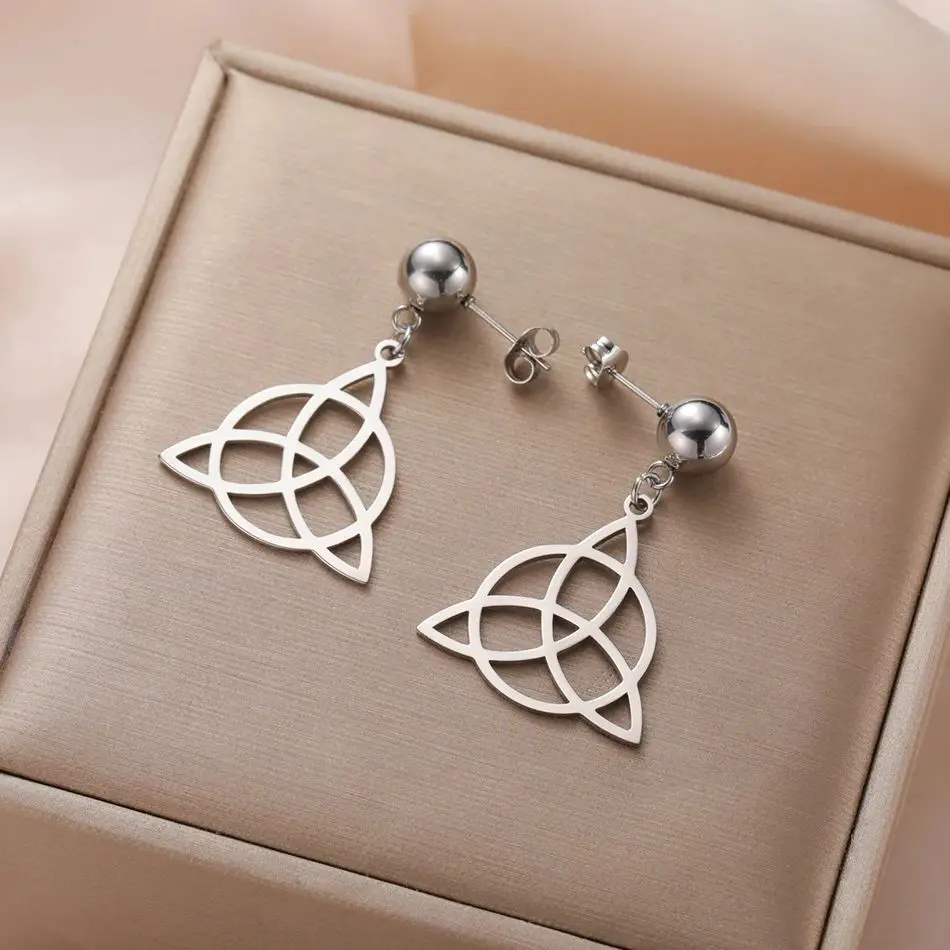 Dawapara Triquetra Trinity Knot Earrings Good Luck Irish Triangle Knot Protection Amulet Stainless Steel Jewelry