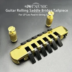 Guitar Rolling Saddle Bridge Tailpiece with Hidden Studs Compatible with LP Les Paul 6-String Electric Gutiar Gold/Chrome