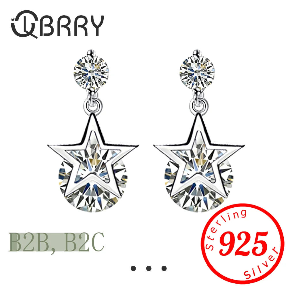 

Wholesale Sweet Lovely Fashion OL For Woman Girl Wedding Pentagram Zircon 925 Sterling Silver Stud Earrings
