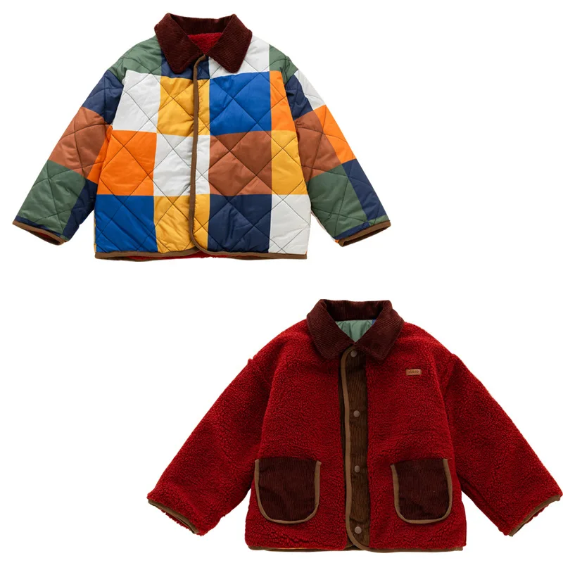 سترة قطنية قصيرة جديدة متعددة الاستخدامات لخريف وشتاء 2025 للأولاد والبنات، قابلة للعكس، مبطنة، معطف فضفاض مناسب