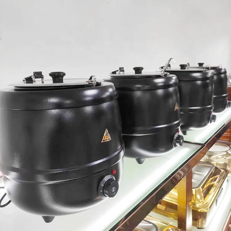 Black Iron Or Plastic Soup Kettle Hot Pot Warmer Catering Buffet 10L Stainless Steel Electric Hot Soup Heating Pot Hotel