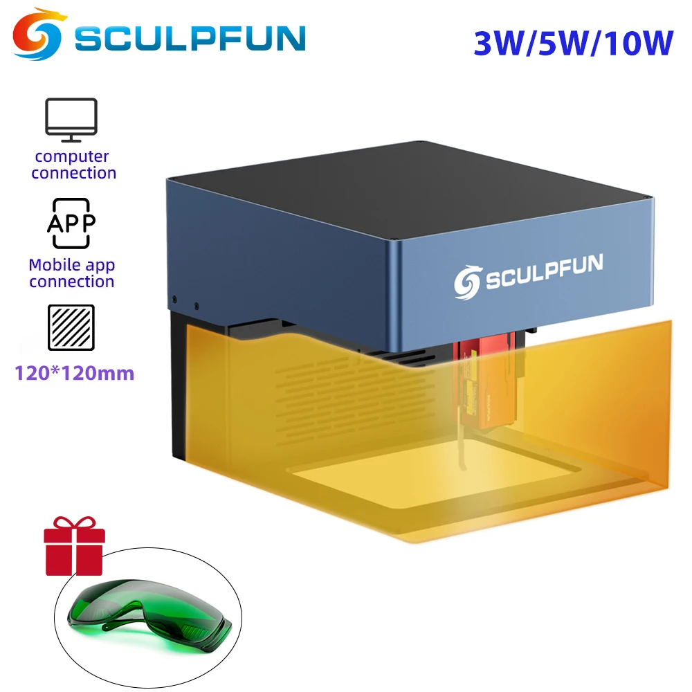 Sculpfun iCube 3W 5W 10W Laser Engraver Portable CNC Laser Cutter Machine with Smoke Filter Temperature 130x130mm Work Area