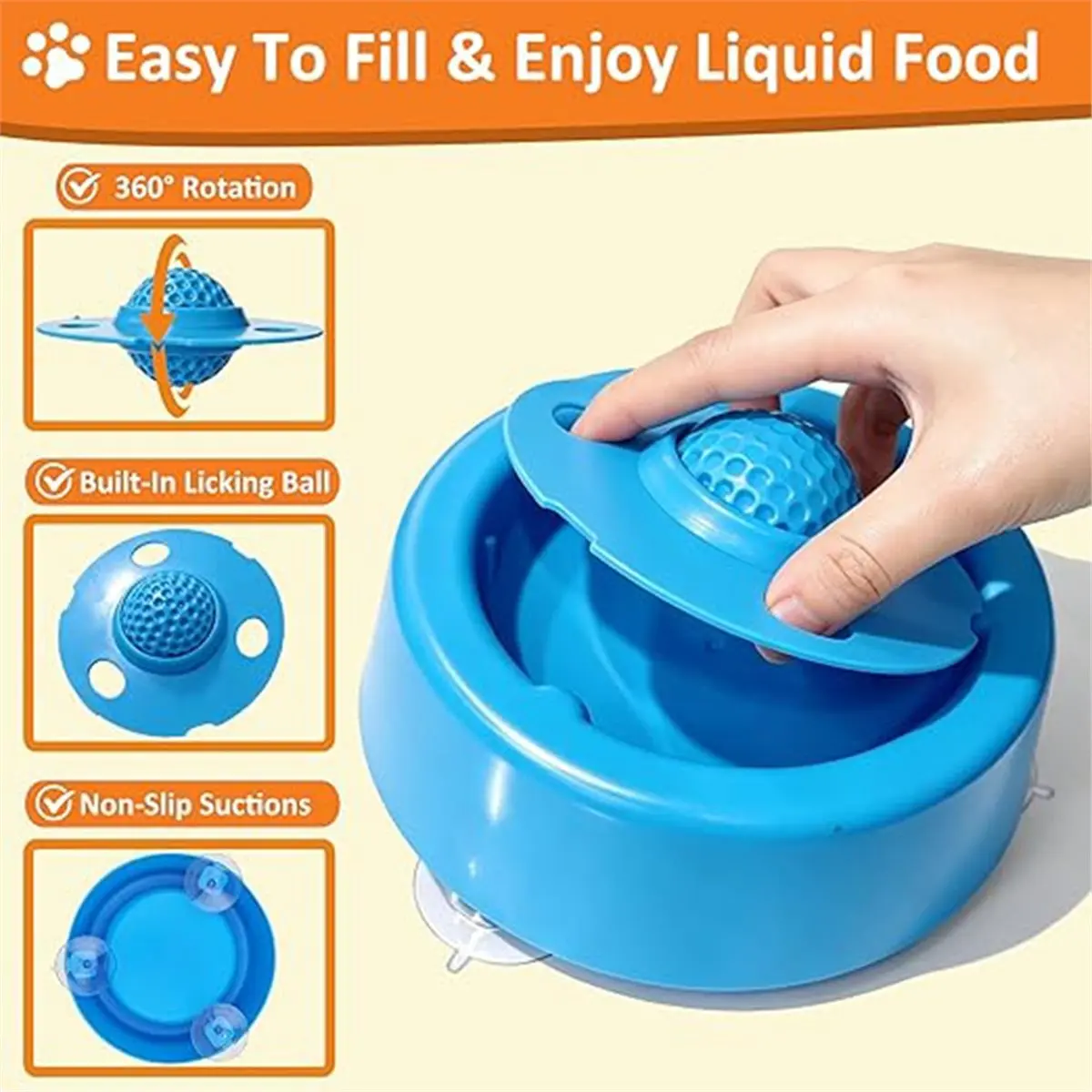 Slow Feeder Dog Bowl for Liquid Treats, Rolling Ball Lick Bowl for All Dog Breeds, Non-Slip and Spill-Proof