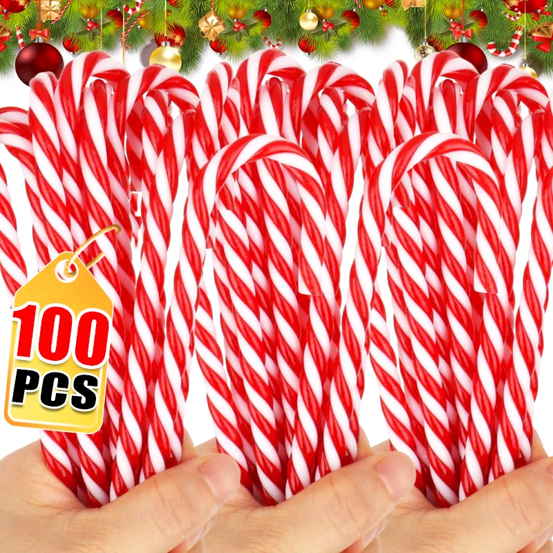 100/10pcs Acrylic Christmas Candy Canes Pendants Xmas Tree Hanging Twisted Crutch DIY Christmas New Year Party Home Decor Gifts