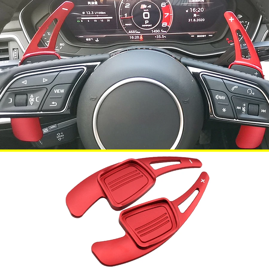 Steering Wheel Paddle Shifter Extension For Audi A3 A4 B9 A5 Q2 Q3 Q5 Q7 Q8 Aluminum Gear Shift Trims Red