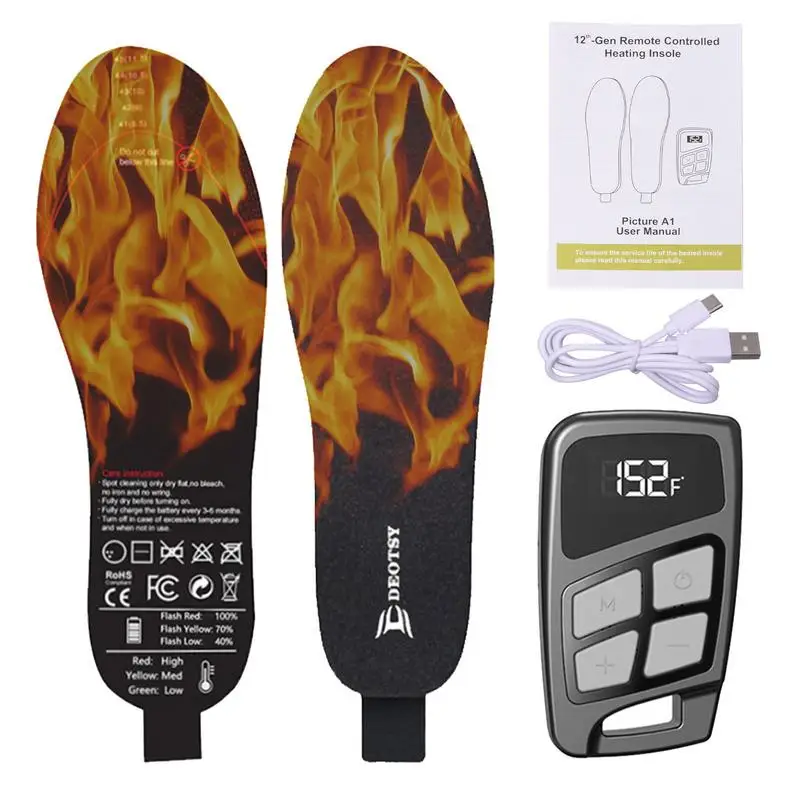 Winter warm foot insoles with 3 Temperature Settings and Remote 3500mAh Battery Rechargeable Fast Heating Electric Insoles