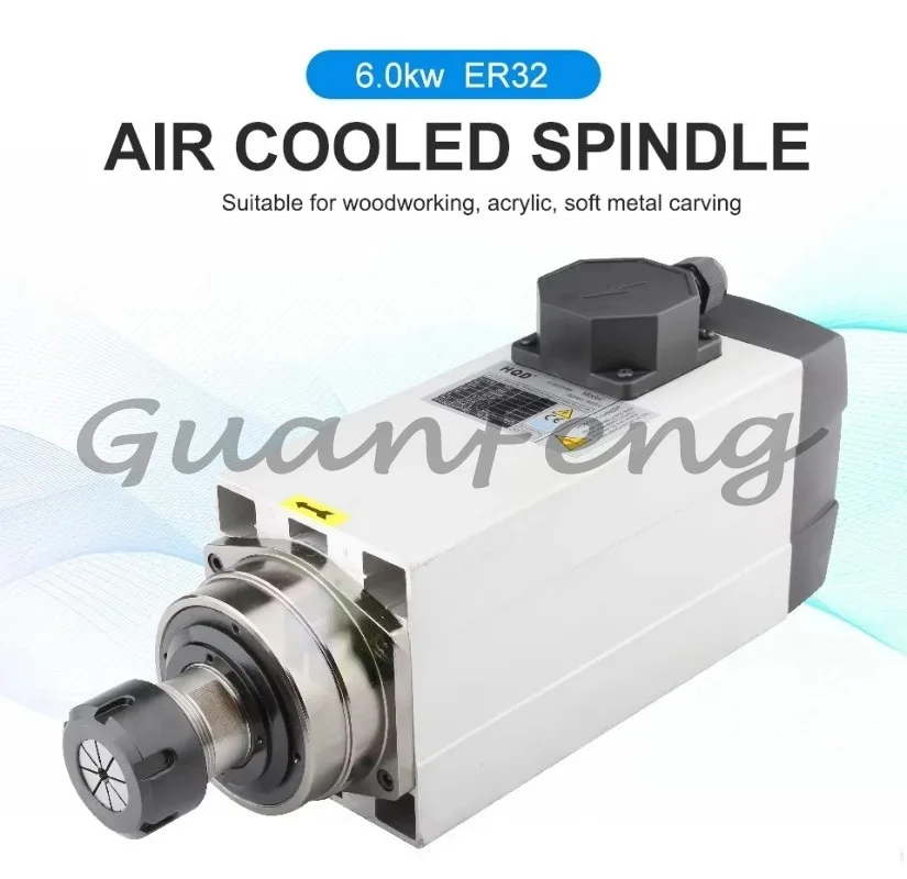 6KW 220v 380v router spindle Air cooling spindle 18000 rpm 300Hz 12.6a 2.39Nm numerical control