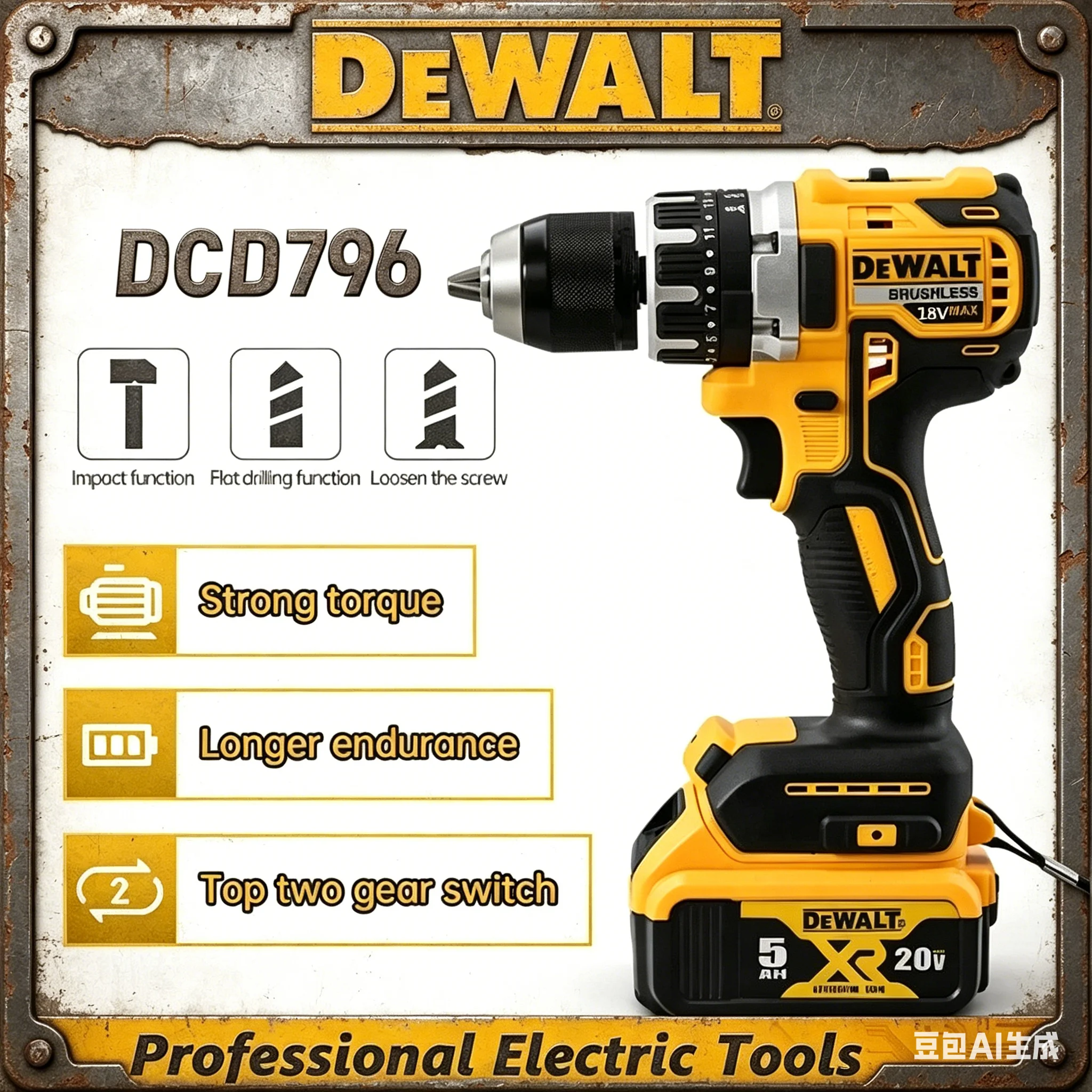 

Бесщеточная аккумуляторная ударная дрель-шуруповерт DeWALT DCD796 18В, совместимая с аккумуляторами, многофункциональная электрическая отвертка-перфоратор