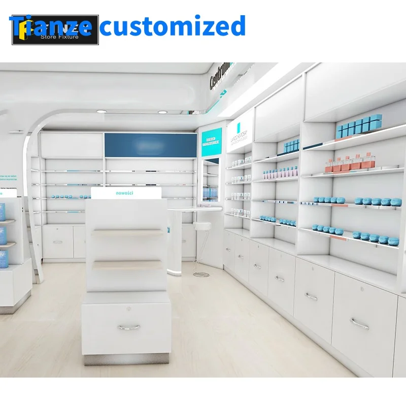 （customized）Wooden Pharmacy Shelves Furniture Modern Pharmacy Interior Design