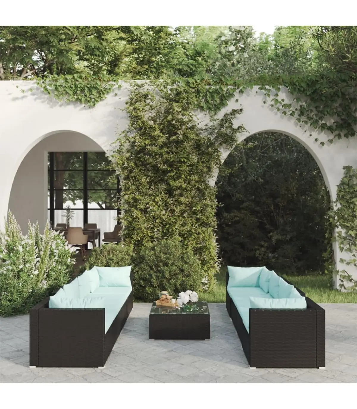 Garden sets garden furniture Set 9 PCs and black synthetic rattan cushions