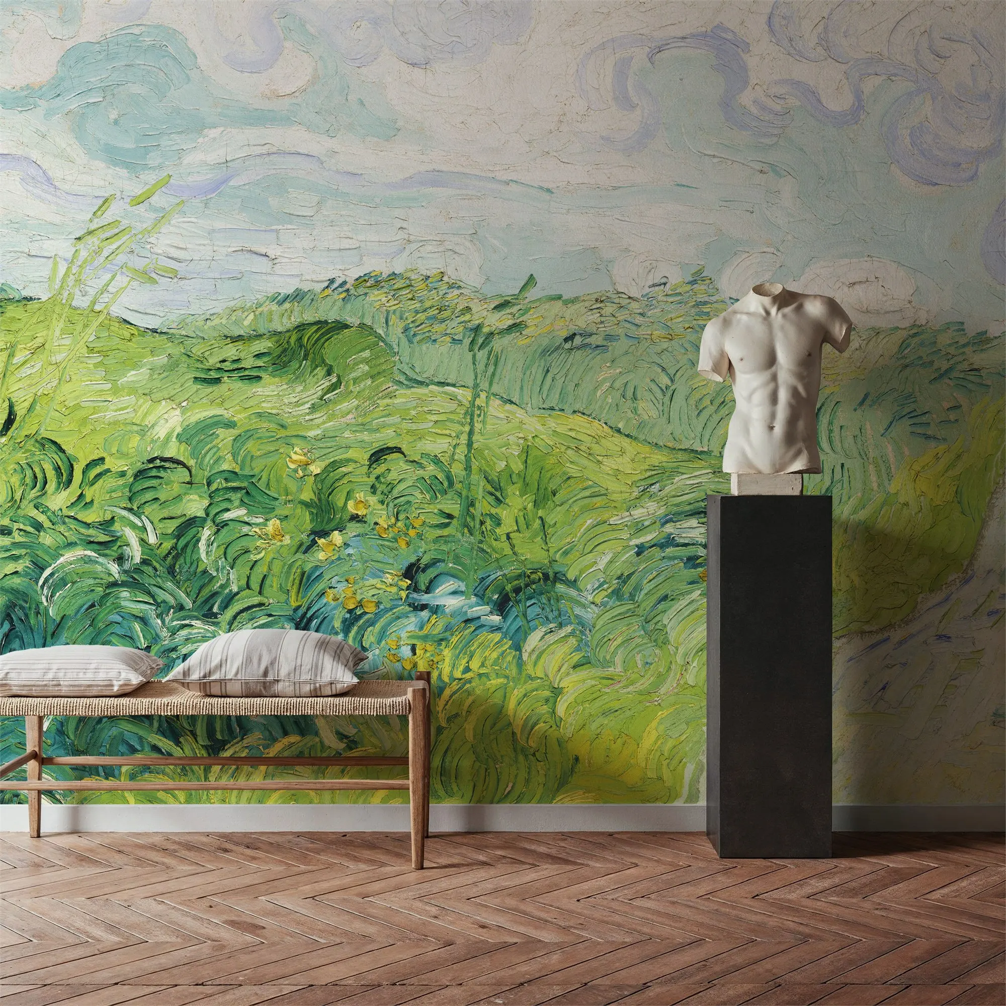 Green Wheat Fields Auvers Custom Wallpaper Wall Mural for Living Room