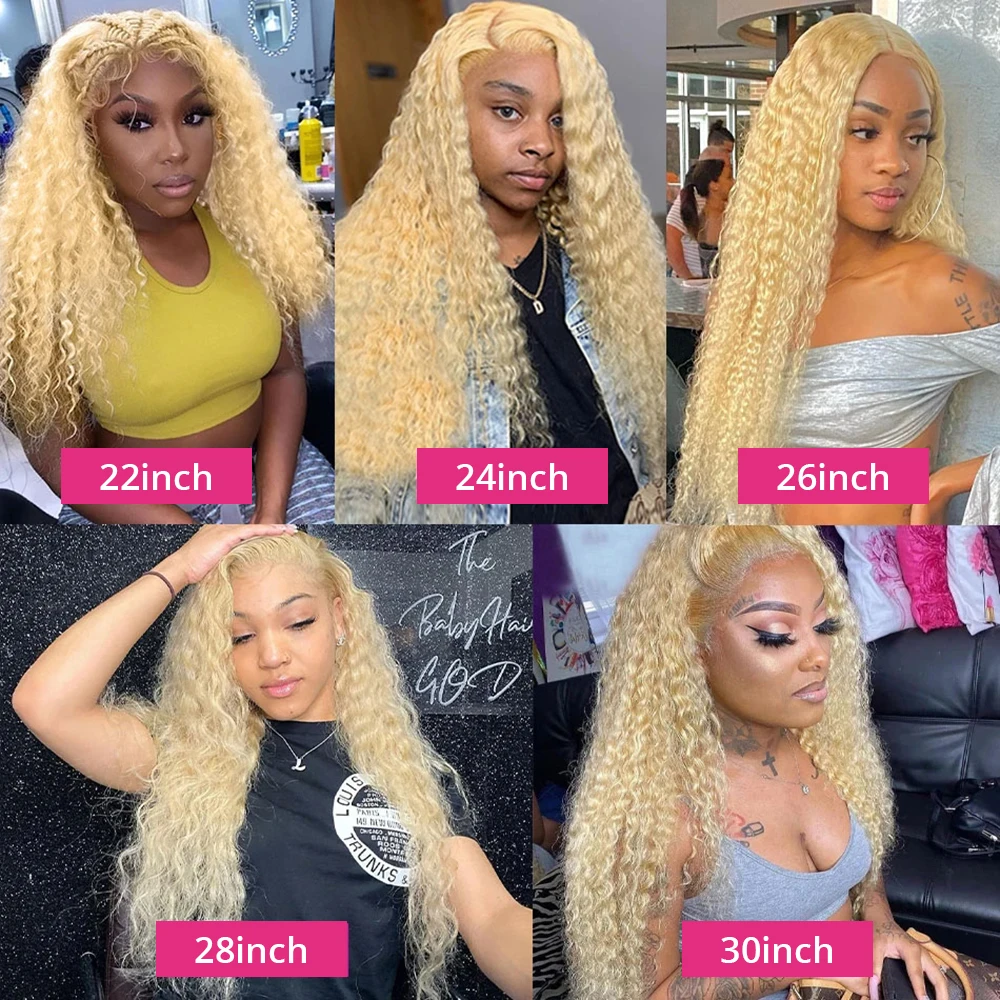 Perruque bouclée Deep Wave pour femme, cheveux humains, blond miel 250, 13x4, 13x6, densité 613, 30 ", 36"