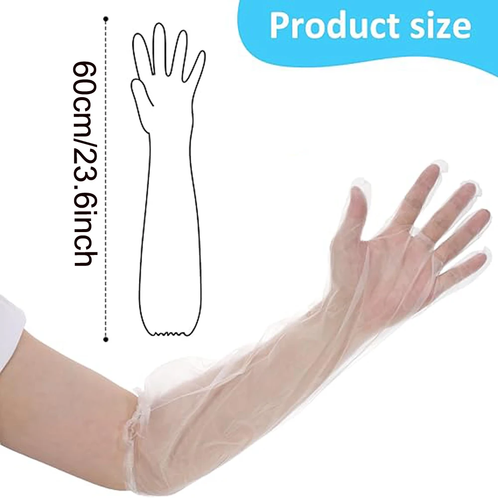 Long Disposable Cleaning Gloves, 60cm Elbow Length Plastic Waterproof Sleeve for Cooking, Dishwashing, Hair Color, Field Dressin