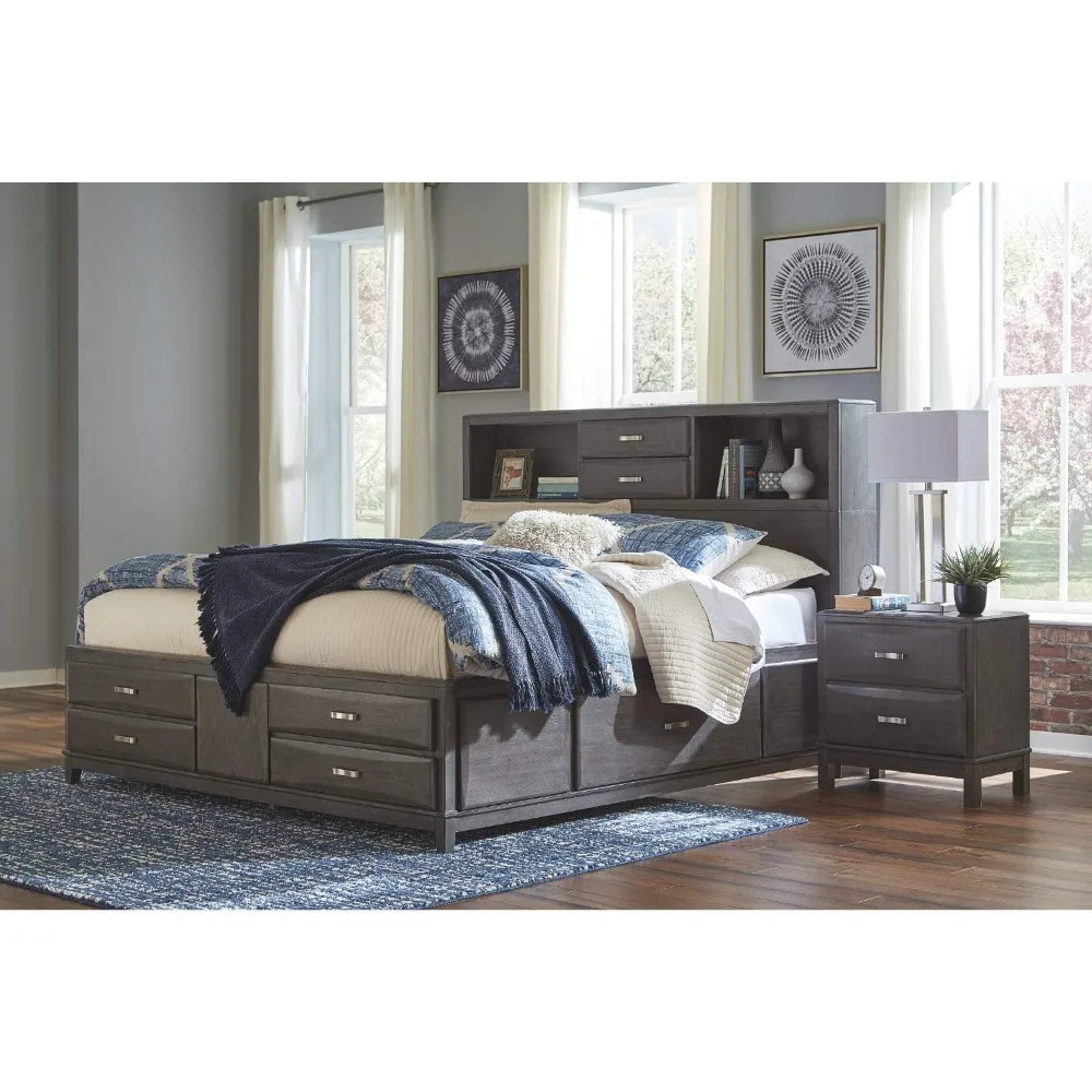 Caitbrook Contemporary 2 Drawer Nightstand with Dovetail Construction, Weathered Gray