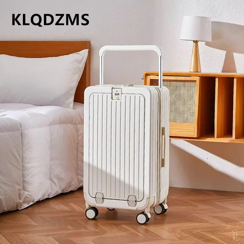 KLQDZMS 20"22"24"26Inch Laptop Suitcase Front Opening Boarding Box PC Trolley Case USB Charging with Wheels Rolling Luggage