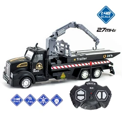 Children's 4CH RC Pull-Back Car Wrecker Trailer Flatbed Truck Crane Transporter Boy Sound Light Inertial Engineering Vehicle Toy