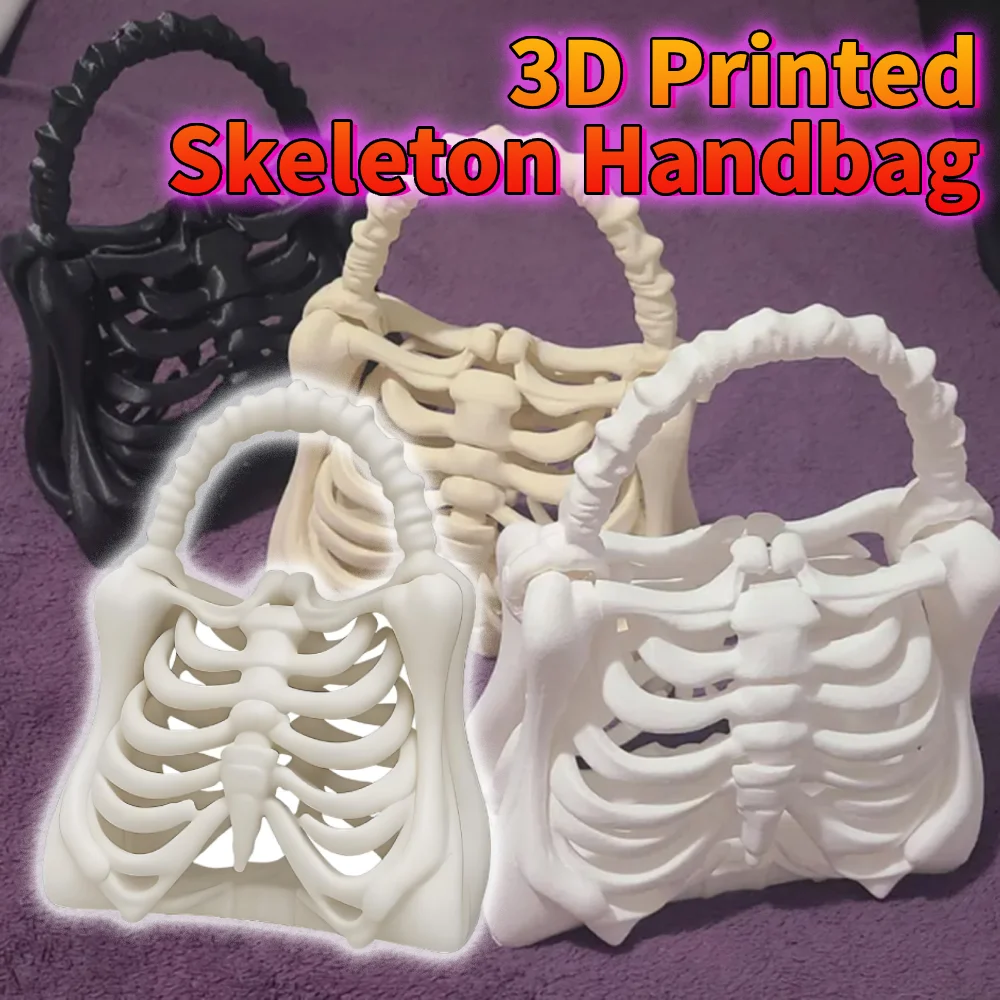 

2025 New 3D Printed Skeleton Handbag Unique Halloween Party Clutch Bag Gothic Rib Cage Shape Skeleton Purse for Women Costume