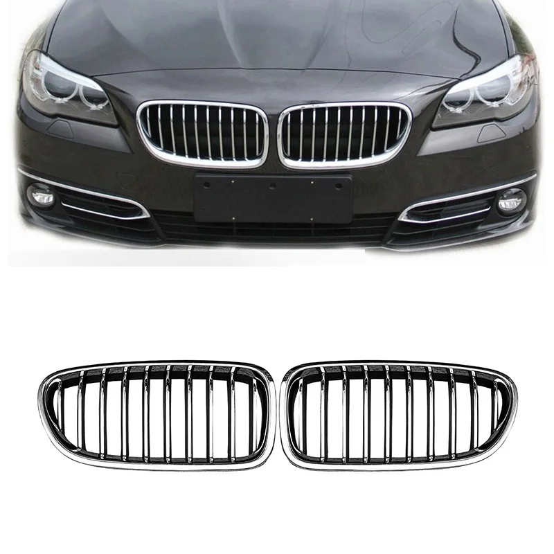 

H5-2Pcs Car Front Hood Kidney Grille Grill Mesh Chrome Racing Grills For BMW 5 Series F10/F11 M5 520I 523I 2014-2017