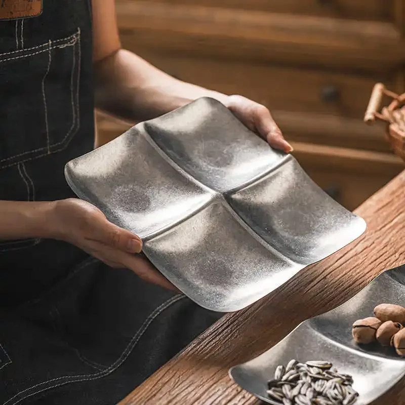 Vintage 3/4/6 Grids 304 Stainless Steel Snacks Plate Table Decoration Trays Kitchen Utensils Food Chic Dishes Metal Tray Unique