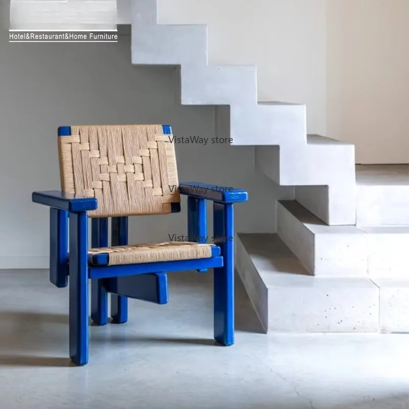 

Modern Solid Wood Frame Rattan Armrest Leisure Lounge Armchair for Living Room Home Decor Art Furniture Lounge Chair