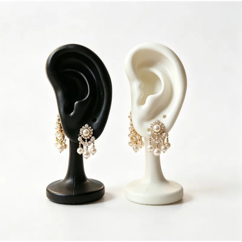 1Pc Ear Model Jewelry Display Stand, Black&White Silicone Ear Holder for Earrings, Studs, Ideal for Jewelry Display Props