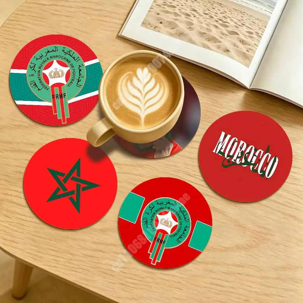 

Morocco Football 2026 Soccer Round Coaster for Drink Cup Sustainable Lifestyle Decor Cozy Desk Setup