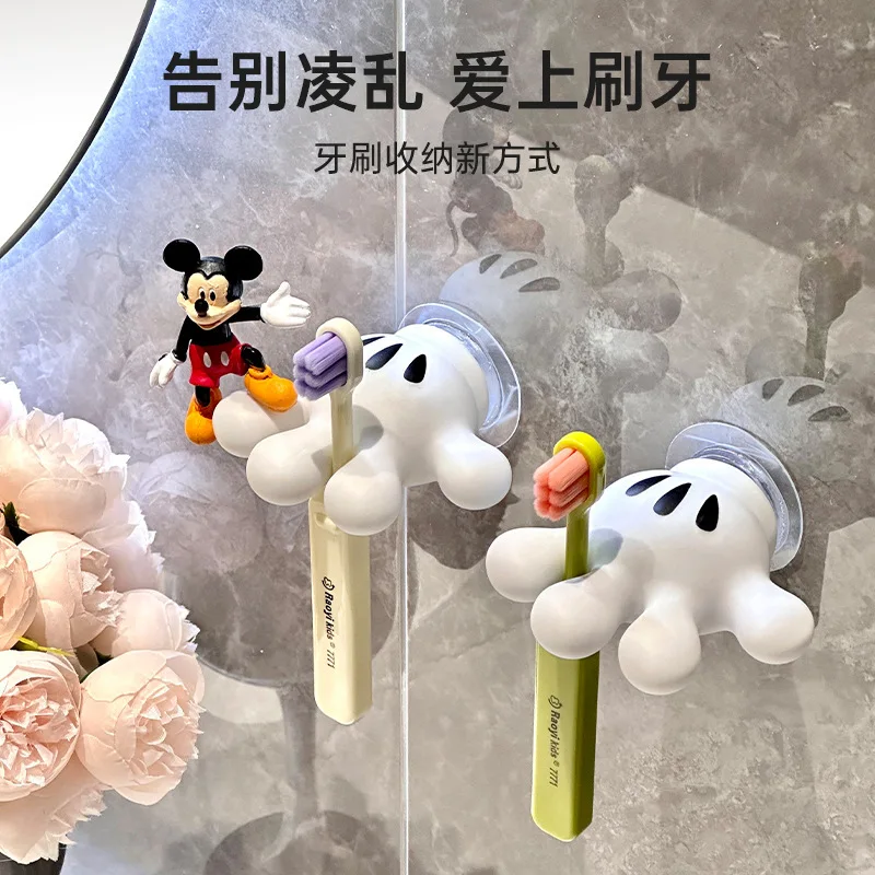 Disney Mickey Palm Toothbrush Hook Cartoon Toothbrush Holder Suction Cup Hook No Trace No Punch Bathroom Hook Storage Rack