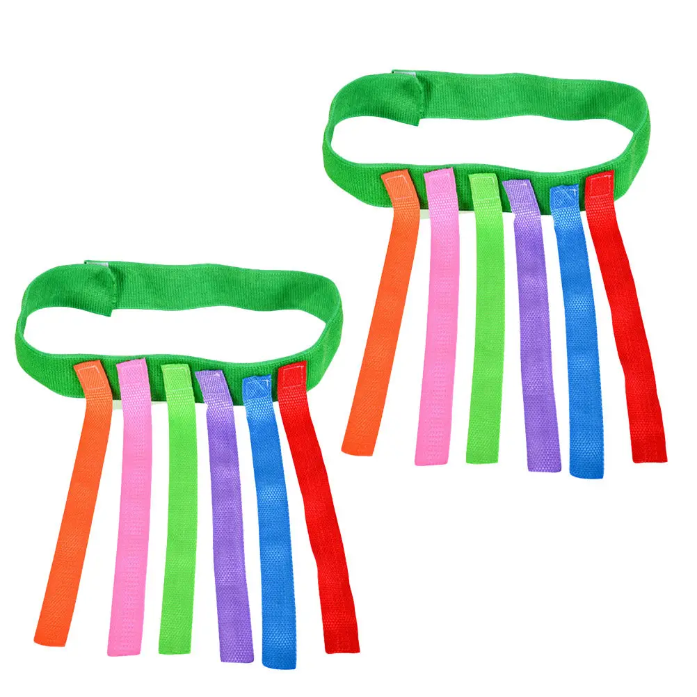 2Pcs Kids Pull Tails Game Educational Outdoor Equipment Colorful Kindergarten Training Props Green Belt with 6 Removable Tails