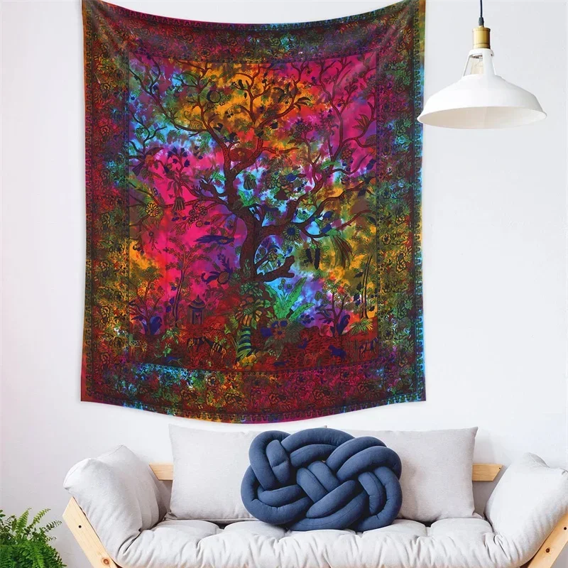 Tapestry Green Tree of Life Wall Hanging Forest Tapestries Bohemian Hippie Psychedelic Home Picnic Sheet Wall Decor Blanket