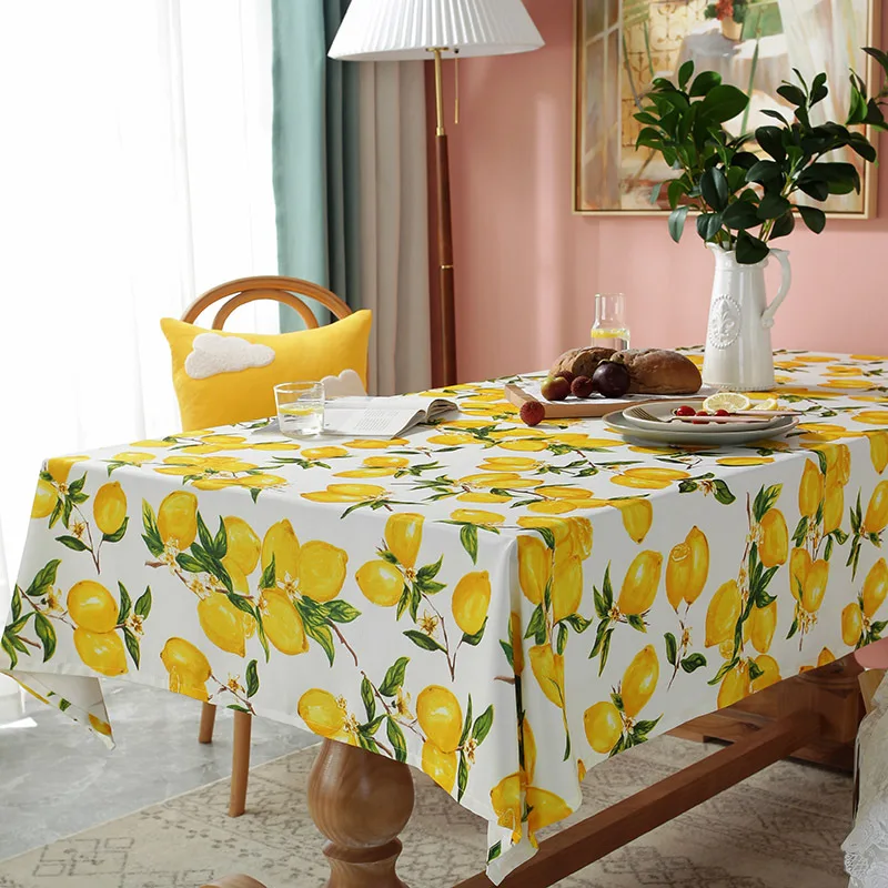 Small Fresh Lemon Printed Linen Tablecloth Household Dustproof Rectangular Tablecloth Multifunctional Party Wedding Decoration