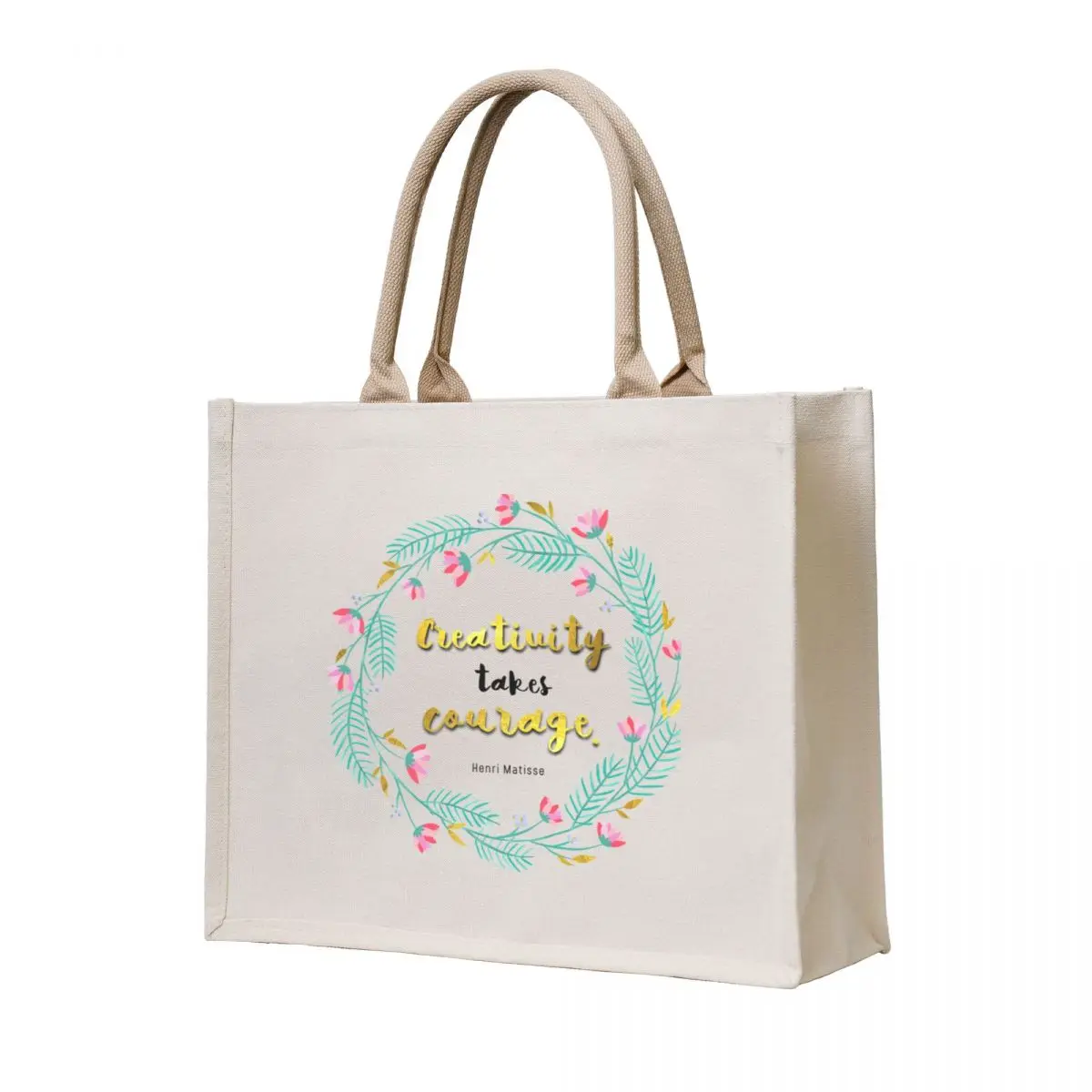 

Quote from Matisse “Creativity takes courage floral Wreath Tote Bag reusable shopping bags shopper bags Handbags women