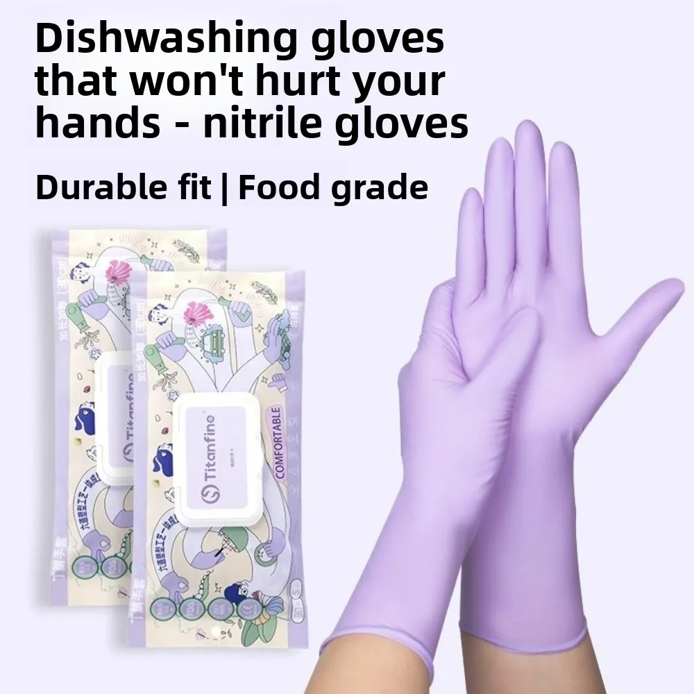 Food-grade Disposable Nitrile Gloves Waterproof Oil-resistant Kitchen Dishwashing Cleaning Gloves for Household & Catering Use