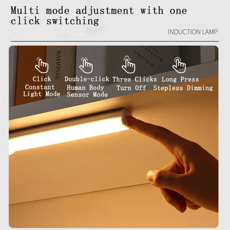 USB Rechargeable Wardrobe Cabinet Light Tube LED Human Body Sensor Light Bar Smart Magnetic Absorption Self-adhesive Night Lamp