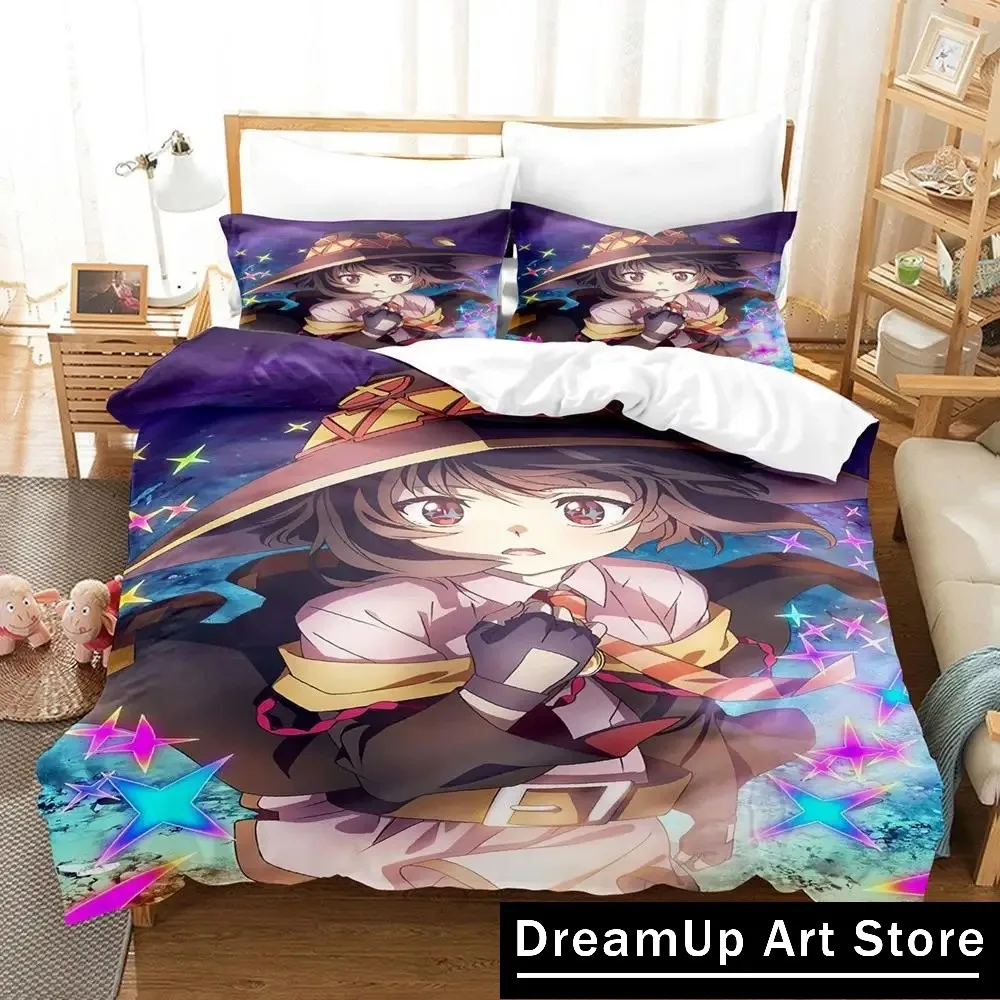 Anime KonoSuba Bedding Set Quilt Cover Bed Cover with Pillowcase Twin Single Queen King Size Boys Adult Home Textile