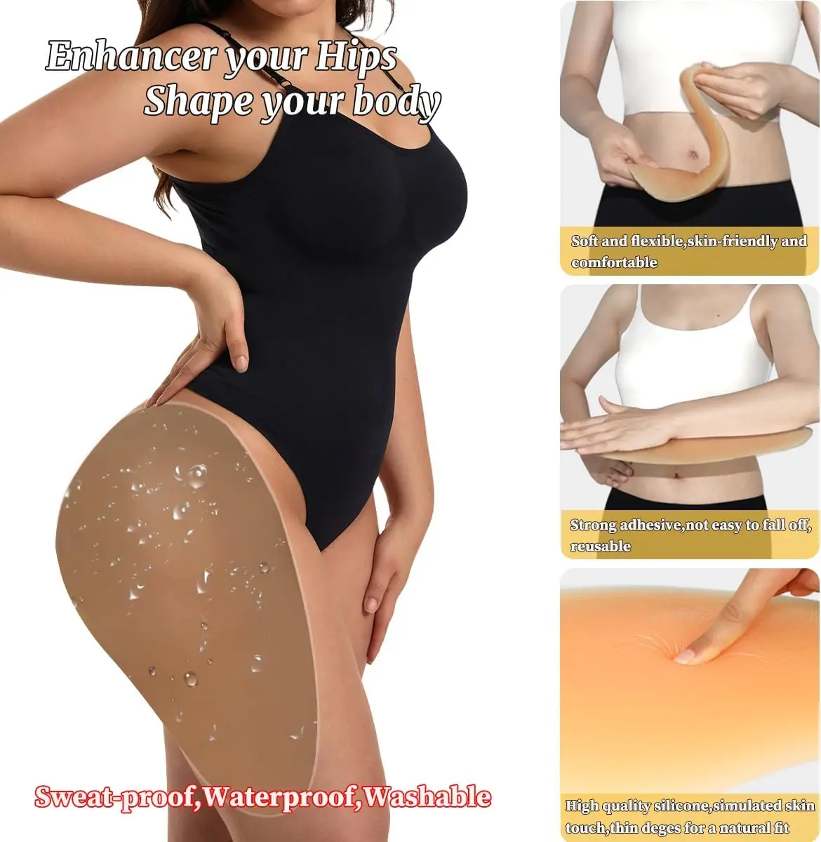 Hip Pad Silicone Women Rich Buttocks Enlarge Hips Abdomen Body Shapewear Self-adhesive Stickers Thickened Washable Big Large