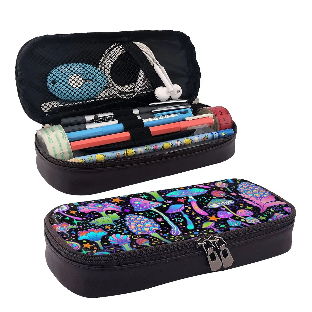Psychedelic Magic Mushrooms Lava Leather Pencil Case for Boy Girl School Pen Box Pencil Bag Stationery Supplies Pen Holder Bag