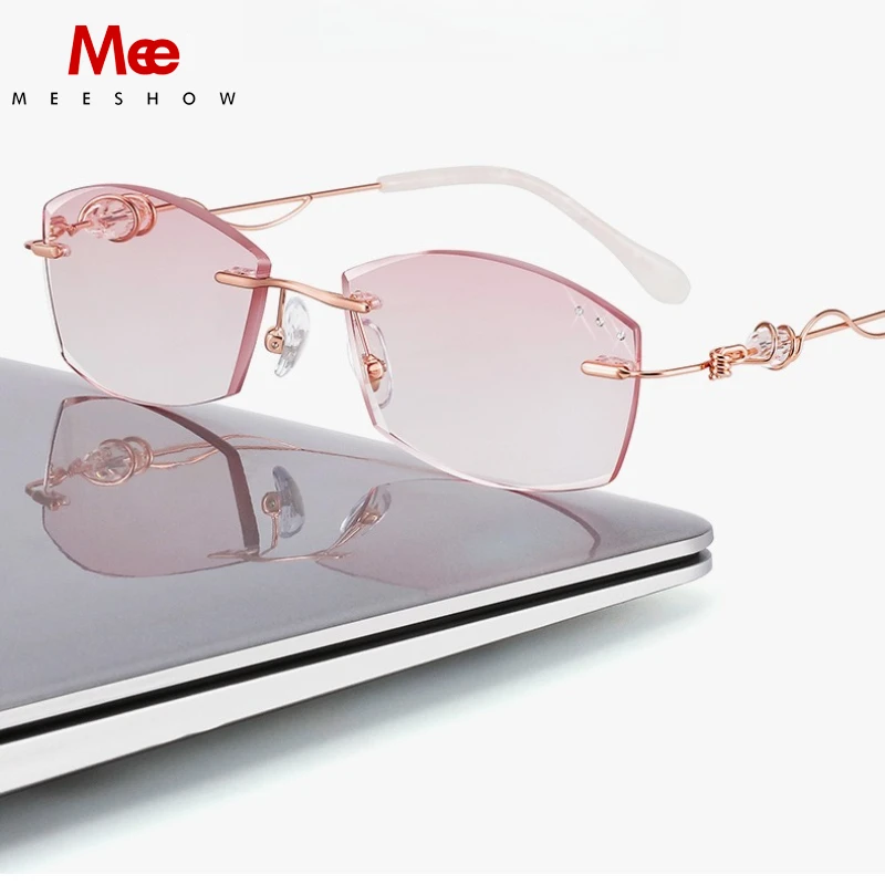 MEESHOW 2025 New Fashion Ultralight Rimless Women's Chic Reading Glasses Anti-Blue Light Elegant Face-Lifting Reading glasses