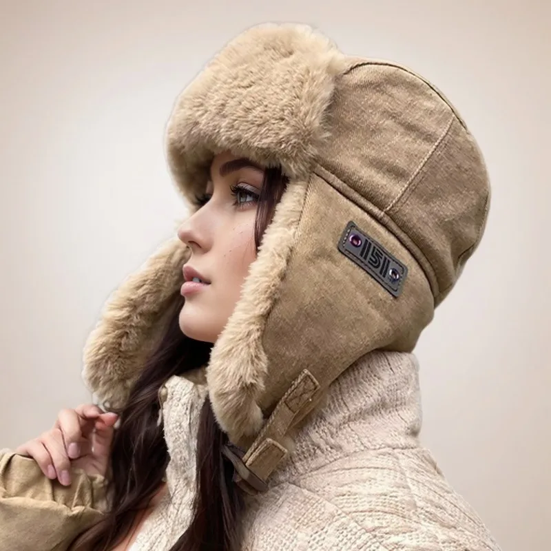 Outdoor Sports Beanie Thick Plush Material Solid Color Ear Protection Windproof Warm for Winter Cycling Skiing Men Women Daily