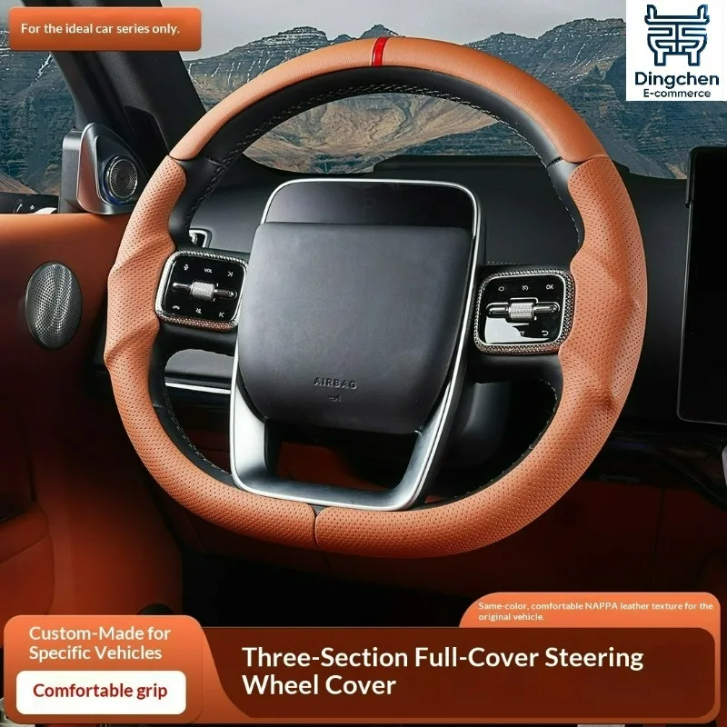 For Li Auto L6 L7 L8 L9 MEGA i6 i8 3-Segment Nappa Leather Steering Wheel Cover Breathable Anti-slip Car Interior Protector