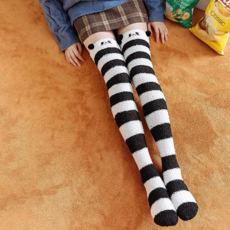 Japanese Girl Animal Modeling Knee Socks Striped Cute Compression Autumn Winter Warm Sock Kawaii Cozy Long Thigh High Socks