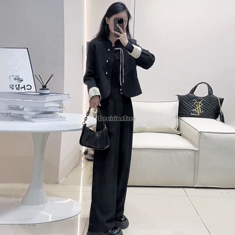 2024 new chinese women retro national style suit spring autumn new disc buckle coat + high-waisted trousers two-piece set b127