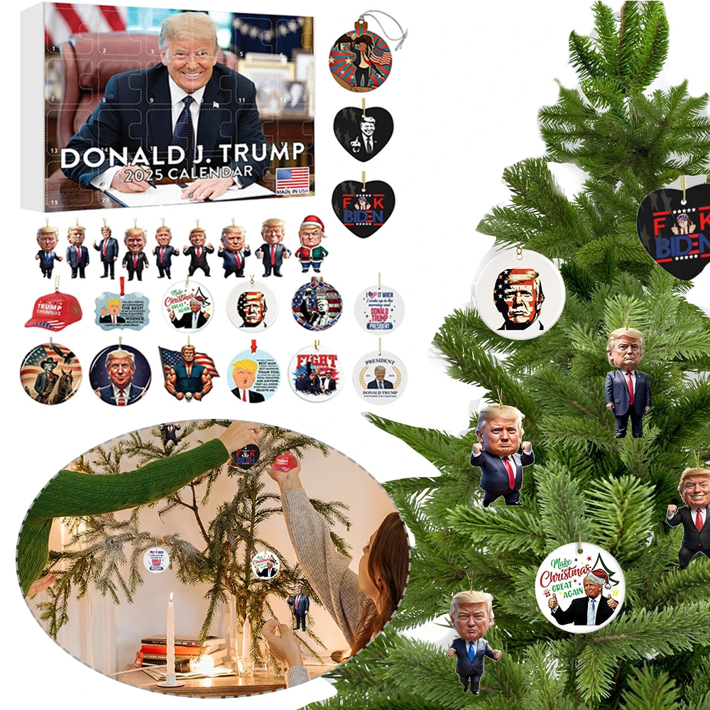 

2024 Trump Ornaments 24 Days Christmas Countdown Calendar Xmas Advent Calendar 2D Flat Acrylic Hanging Tree Decorations