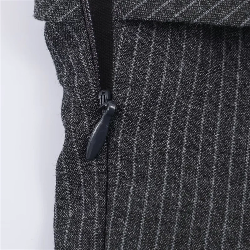 Vestido feminino 2025 inverno novo cinza listrado cinta de espaguete em camadas plissado mini vestido sexy elegante único