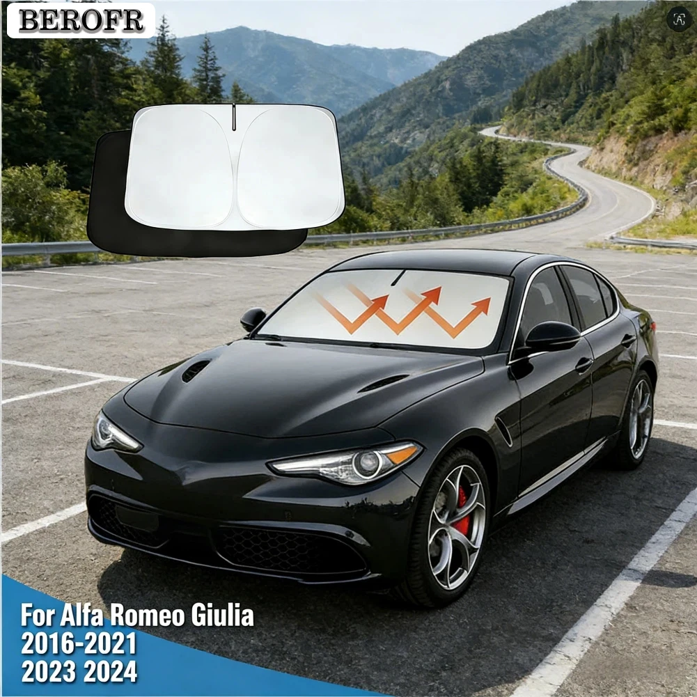 Windshield Sun Shade For Alfa Romeo Giulia 2016-2024 Sunshade Sun Visor Protector Foldable Blocks UV Rays